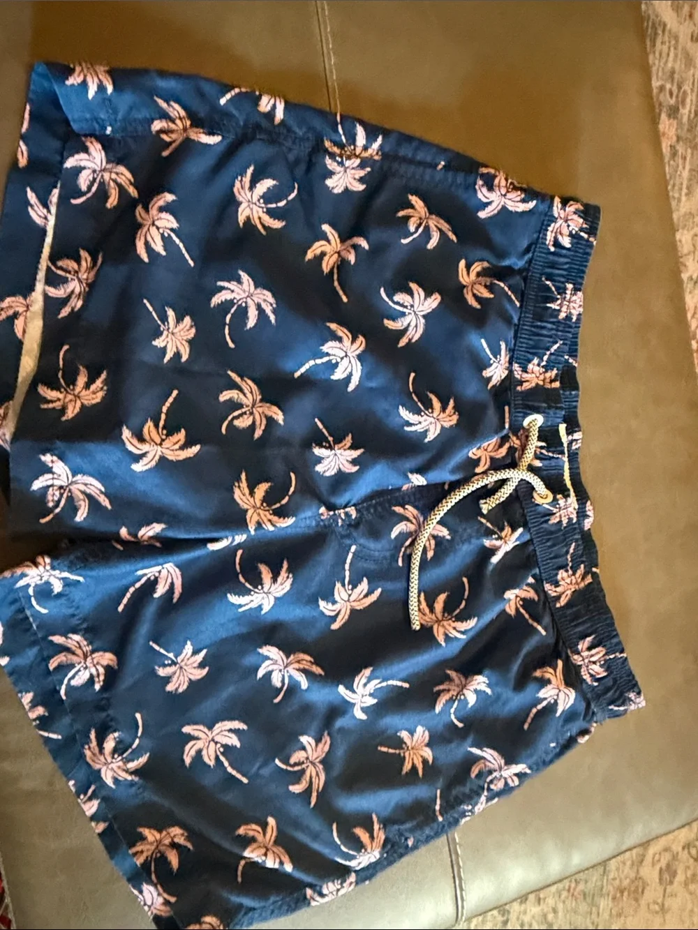 Men's Navy Swim Trunks with Pink Palm Print